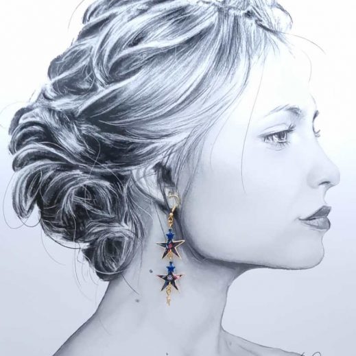 Boucles étoiles et signe astro Capricorne en tissu liberty perséphone violine Boucles étoiles et signe astro Capricorne en tissu liberty perséphone violine