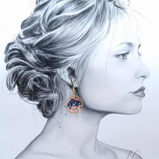 Boucle d'oreille à l'UNITE Signe Astro Taureau en liberty Perséphone violine Boucle d'oreille à l'UNITE Signe Astro Taureau en liberty Perséphone violine