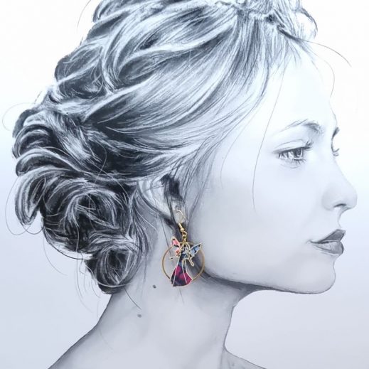 Boucle d'oreille à l'UNITE Signe Astro vierge en liberty Perséphone violine Boucle d'oreille à l'UNITE Signe Astro vierge en liberty Perséphone violine