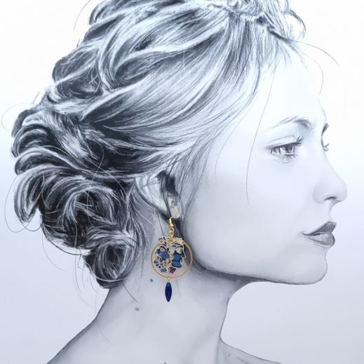 Boucle d'oreille à l'UNITE Signe Astro gémeau en liberty Perséphone violine Boucle d'oreille à l'UNITE Signe Astro gémeau en liberty Perséphone violine