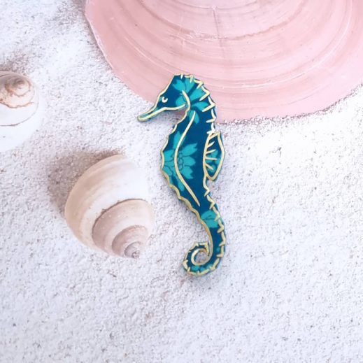 Broche hippocampe en liberty Capel canard