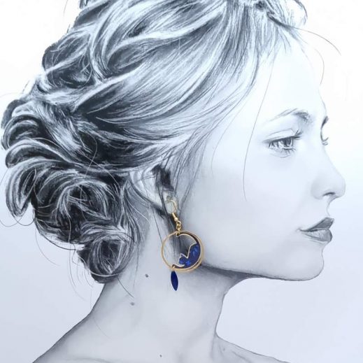 Boucles d'oreilles chats en liberty Capel indigo Boucles d'oreilles chats en liberty Capel indigo