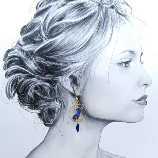 Boucles d'oreilles chats en liberty Capel indigo Boucles d'oreilles chats en liberty Capel indigo