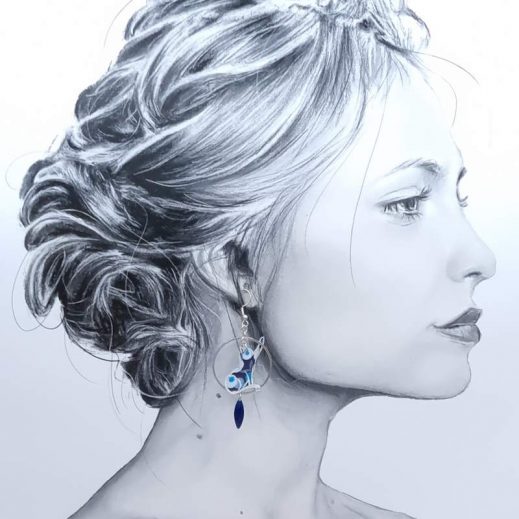 boucles chats en liberty wiltshire bleu nuit 2 Boucles d'oreilles chats en liberty Wiltshire bleu nuit