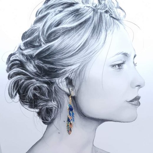 boucles grand colibri et plumes en liberty strawberry thief denim 3 boucles d'oreilles grand colibri et plumes en liberty Strawberry thief denim