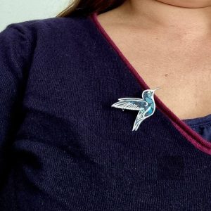 Broche colibri en liberty perséphone bleu