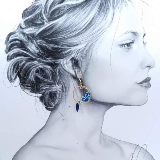 Boucles d'oreilles chats en Petit Pan Wasabi bleu Boucles d'oreilles chats en Petit Pan Wasabi bleu