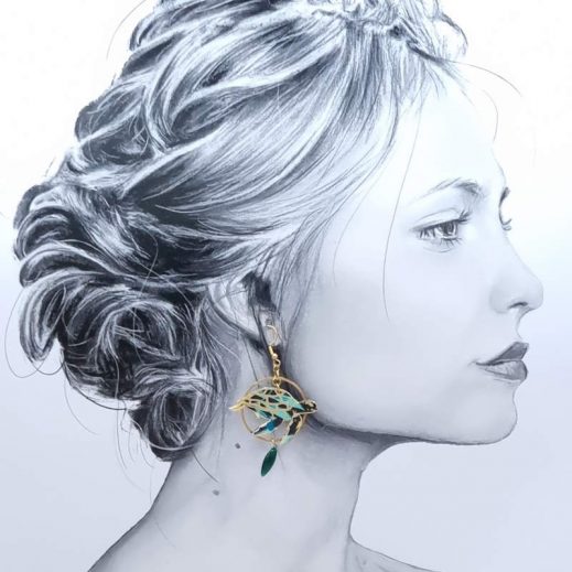 boucles d'oreilles tortue en COTON nagoya émeraude boucles d'oreilles tortue en COTON nagoya émeraude