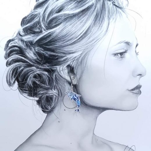 Boucles d'oreilles dauphins en liberty Strawberry thief majorelle Boucles d'oreilles dauphins en liberty Strawberry thief majorelle