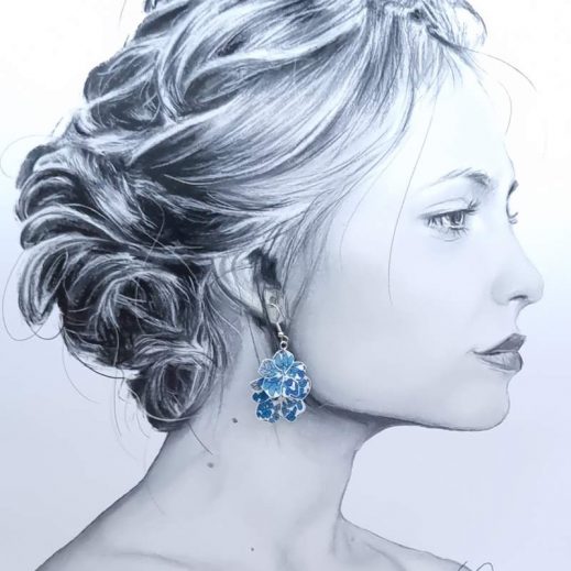 boucles d'oreilles colibri et fleurs de cerisier en liberty Margareth Annie bleu boucles d'oreilles colibri et fleurs de cerisier en liberty Margareth Annie bleu