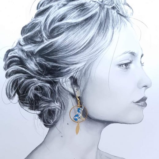 Boucles d'oreilles chats en liberty Margareth Annie bleu Boucles d'oreilles chats en liberty Margareth Annie bleu