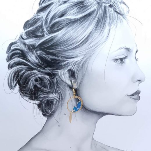 Boucles d'oreilles chats en liberty Margareth Annie bleu Boucles d'oreilles chats en liberty Margareth Annie bleu