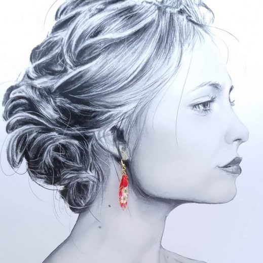 boucles d'oreilles colibri et plume en liberty Mitsi Hibiscus boucles d'oreilles colibri et plume en liberty Mitsi Hibiscus