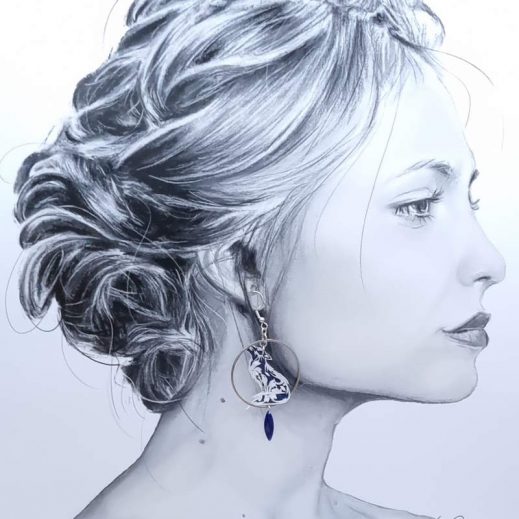 Boucles d'oreilles Loups dépareillés en liberty Capel navy Boucles d'oreilles Loups dépareillés en liberty Capel navy