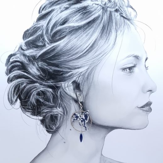 Boucles d'oreilles Loups dépareillés en liberty Capel navy7 Boucles d'oreilles Loups dépareillés en liberty Capel navy