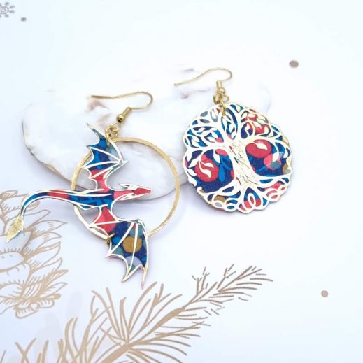 boucles d'oreilles dragon et arbre de vie liberty Wiltshire Nausicaa
