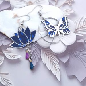 Boucles d'oreilles Papillon et lotus en liberty capel indigo