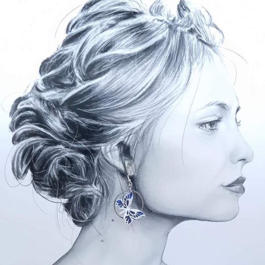 Boucles d'oreilles Papillon et lotus en liberty capel indigo Boucles d'oreilles Papillon et lotus en liberty capel indigo