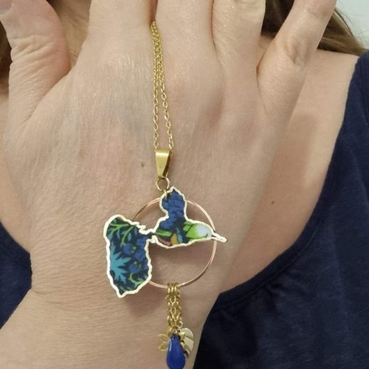 Sautoir Guadeloupe en liberty Strawberry thief denim Sautoir Guadeloupe en liberty Strawberry thief denim