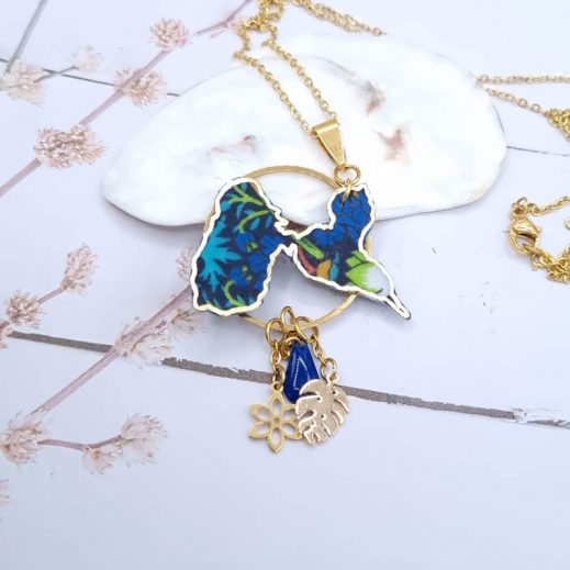 Sautoir Guadeloupe en liberty Strawberry thief denim Sautoir Guadeloupe en liberty Strawberry thief denim