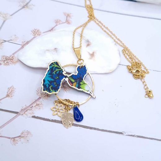 collier Guadeloupe en liberty Strawberry thief denim collier Guadeloupe en liberty Strawberry thief denim