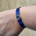 Bracelet Cuir bleu métallisé avec médaillon cabochon en liberty Capel indigo