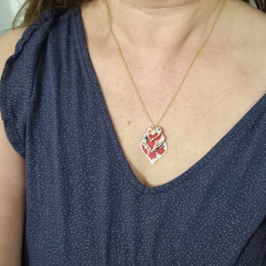 Collier 3 coeurs en liberty Wiltshire rouge Collier 3 coeurs en liberty Wiltshire rouge