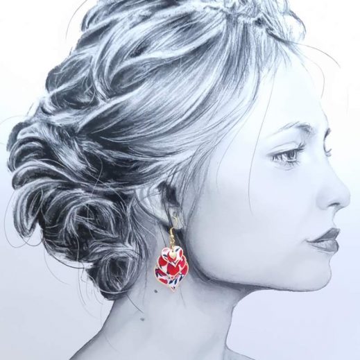 Boucles d'oreilles 3 Coeurs en Liberty Wiltshire rouge Boucles d'oreilles 3 Coeurs en Liberty Wiltshire rouge