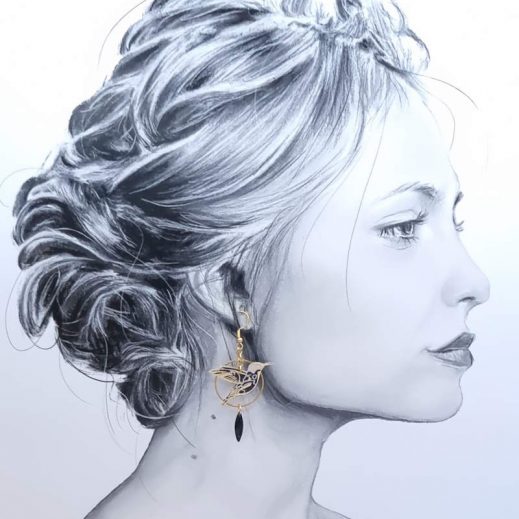 Boucles d'oreilles oiseau colibri et plume en liberty Ancient Boucles d'oreilles oiseau colibri et plume en liberty Ancient