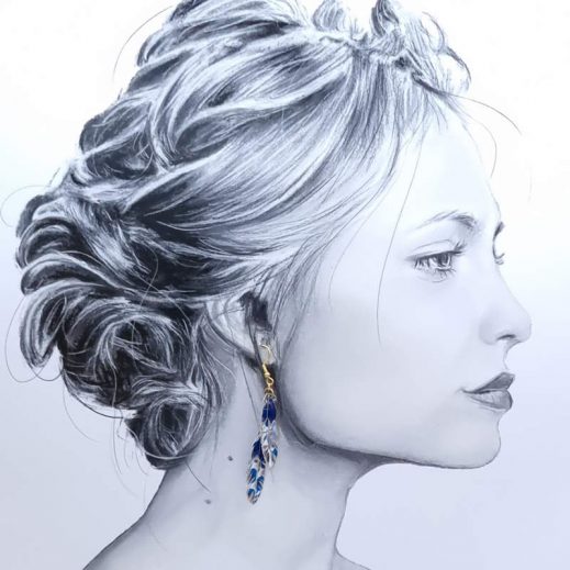 Boucles d'oreilles grand colibri et plumes en liberty Wilthshire Curaçao Boucles d'oreilles grand colibri et plumes en liberty Wilthshire Curaçao