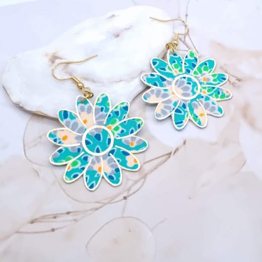Boucles d'oreilles grandes Marguerites en Petit Pan Calendula vert
