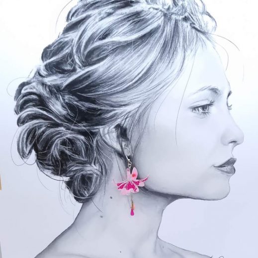 Boucles d'oreilles grand colibri et Fushia en Petit Pan Osami rose Boucles d'oreilles grand colibri et Fushia en Petit Pan Osami rose