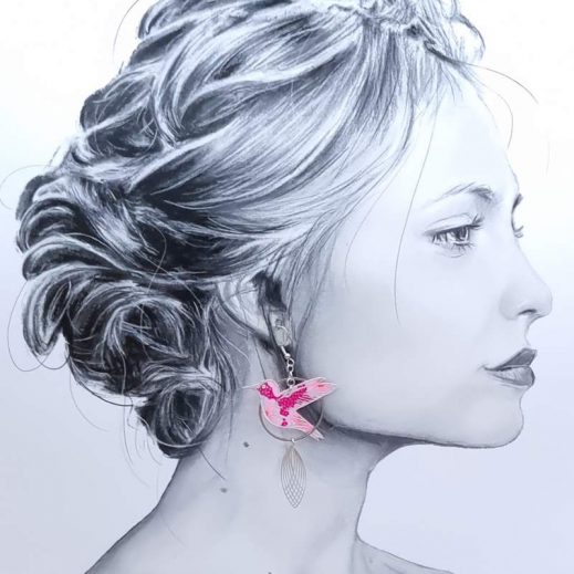 Boucles d'oreilles grand colibri et Fushia en Petit Pan Osami rose Boucles d'oreilles grand colibri et Fushia en Petit Pan Osami rose