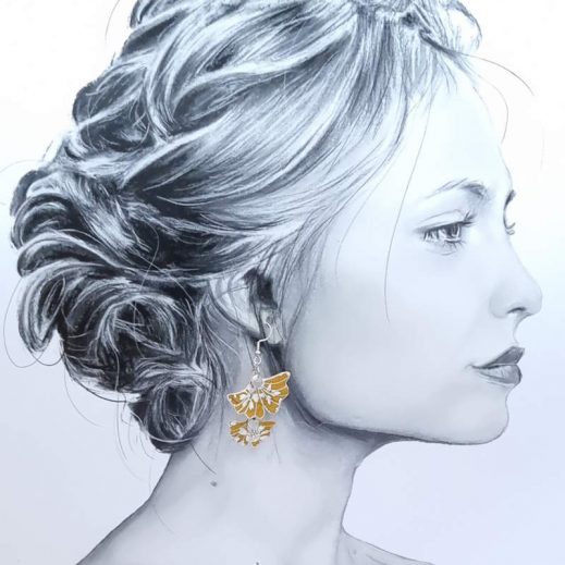 Boucles d'oreilles grand colibri et Gingko en TISSU liberty Capel moutarde Boucles d'oreilles grand colibri et Gingko en TISSU liberty Capel moutarde