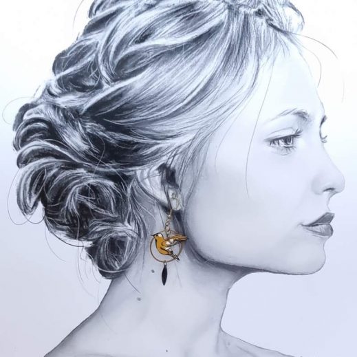 Boucles d'oreilles colibris en TISSU liberty Capel moutarde Boucles d'oreilles colibris en TISSU liberty Capel moutarde