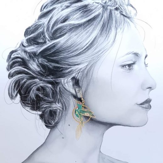 Boucles d'oreilles grand colibri et Magnolia en TISSU liberty Donna Leigh jade Boucles d'oreilles grand colibri et Magnolia en TISSU liberty Donna Leigh jade