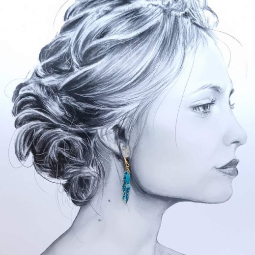 Boucles d'oreilles colombe et plume en liberty capel canard Boucles d'oreilles colombe et plume en liberty capel canard