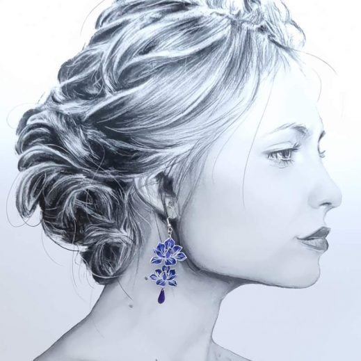 boucles d'oreilles oiseau hirondelle et magnolia en liberty capel indigo boucles d'oreilles oiseau hirondelle et magnolia en liberty capel indigo