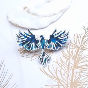 Broche Phoenix en liberty Perséphone bleu