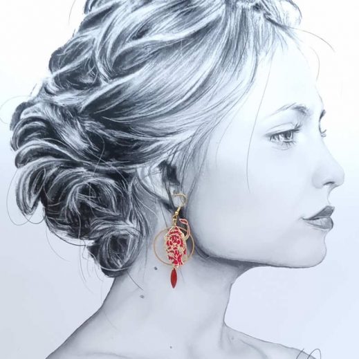 Boucles d'oreilles Lions en liberty Capel rubis Boucles d'oreilles Lions en liberty Capel rubis