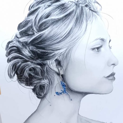 Boucles d'oreilles dragons en liberty Emma and Georgina bleu Boucles d'oreilles dragons en liberty Emma and Georgina bleu