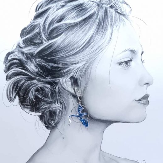 Boucles d'oreilles dragons en liberty Emma and Georgina bleu Boucles d'oreilles dragons en liberty Emma and Georgina bleu