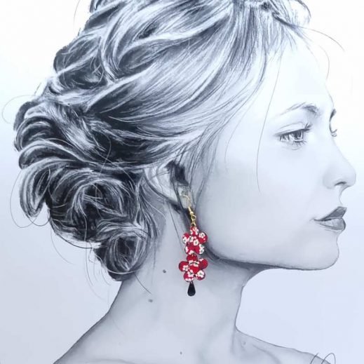 Boucles d'oreilles Petites fleurs en TISSU liberty Mitsi Valéria rubis Boucles d'oreilles Petites fleurs en TISSU liberty Mitsi Valéria rubis