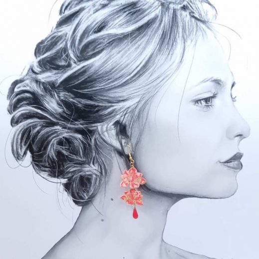 Boucles d'oreilles Magnolias et papillons en TISSU liberty Capel Saumon Boucles d'oreilles Magnolias et papillons en TISSU liberty Capel Saumon