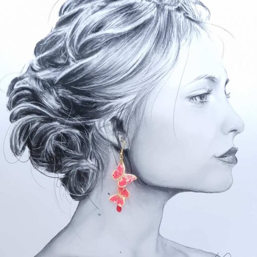 Boucles d'oreilles Magnolias et papillons en TISSU liberty Capel Saumon Boucles d'oreilles Magnolias et papillons en TISSU liberty Capel Saumon