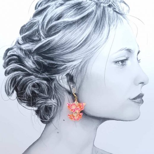 Boucles d'oreilles Gingko en TISSU Petit Pan Calendula rose Boucles d'oreilles Gingko en TISSU Petit Pan Calendula rose