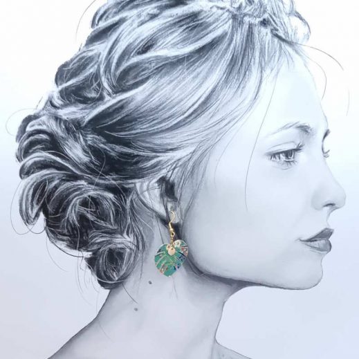 Boucles d'oreilles feuilles monstera en liberty Donna Leigh Jade Boucles d'oreilles feuilles monstera en liberty Donna Leigh Jade