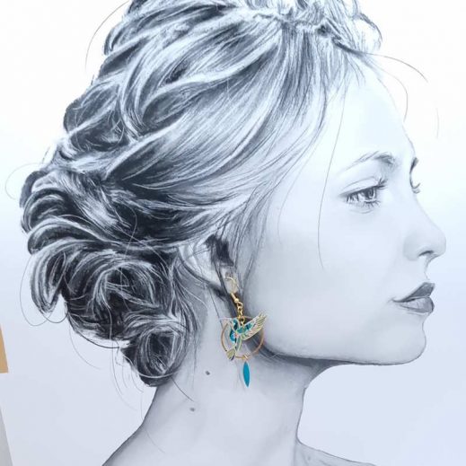 Boucles d'oreilles colibri et fleurs de cerisier en Tissu japonais Sakura bleu Boucles d'oreilles colibri et fleurs de cerisier en Tissu japonais Sakura bleu