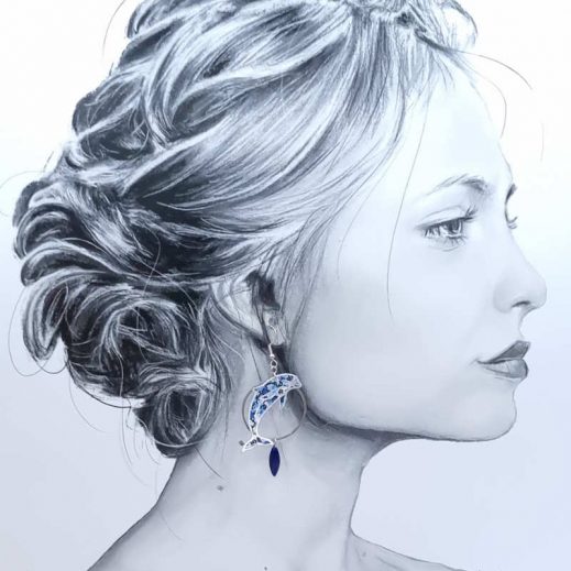 Boucles d'oreilles dauphins en liberty Pepper bleu Boucles d'oreilles dauphins en liberty Pepper bleu