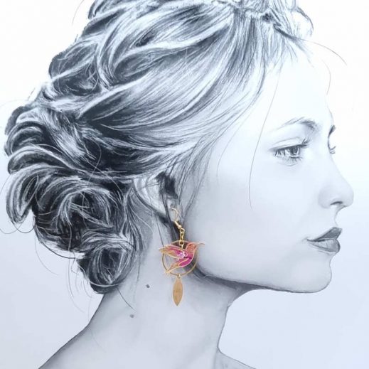 Boucles d'oreilles colibri et fleurs de cerisier en Tissu japonais Sakura rouge Boucles d'oreilles colibri et fleurs de cerisier en Tissu japonais Sakura rouge